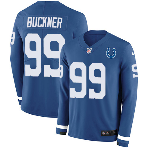 Personalized Colts #99 DeForest Buckner Royal Blue Team Color Men’s Stitched NFL Limited Therma Long Sleeve Jersey