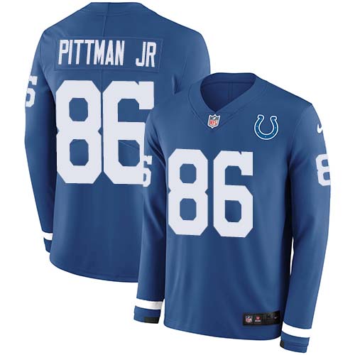 Personalized Colts #86 Michael Pittman Jr. Royal Blue Team Color Men’s Stitched NFL Limited Therma Long Sleeve Jersey