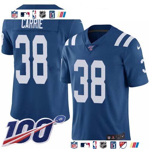 Personalized Colts #38 T.J. Carrie Royal Blue Team Color Men’s Stitched NFL 100th Season Untouchable Limited Jersey