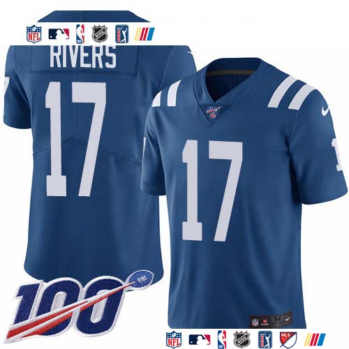 Personalized Colts #17 Philip Rivers Royal Blue Team Color Men’s Stitched NFL 100th Season Untouchable Limited Jersey