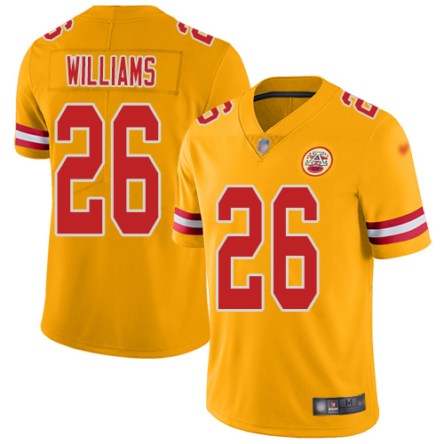 Personalized Chiefs #26 Damien Williams Gold Men’s Stitched NFL Limited Inverted Legend Jersey
