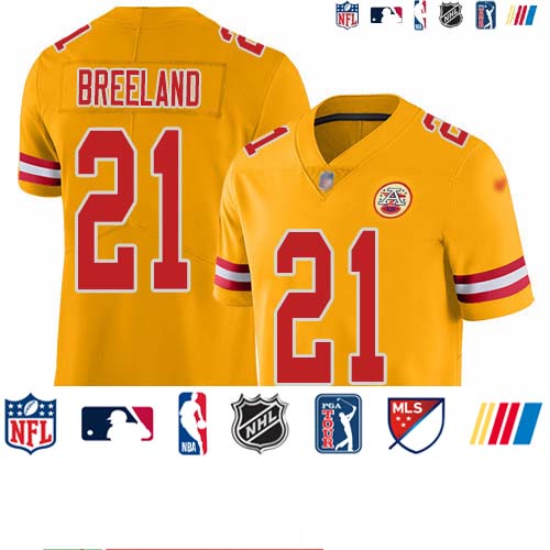 Personalized Chiefs #21 Bashaud Breeland Gold Men’s Stitched NFL Limited Inverted Legend Jersey