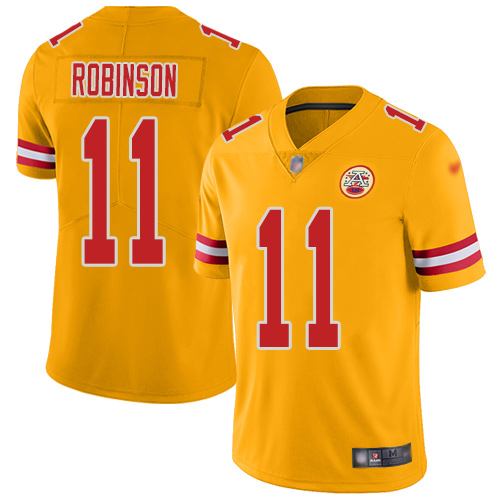 Personalized Chiefs #11 Demarcus Robinson Gold Men’s Stitched NFL Limited Inverted Legend Jersey