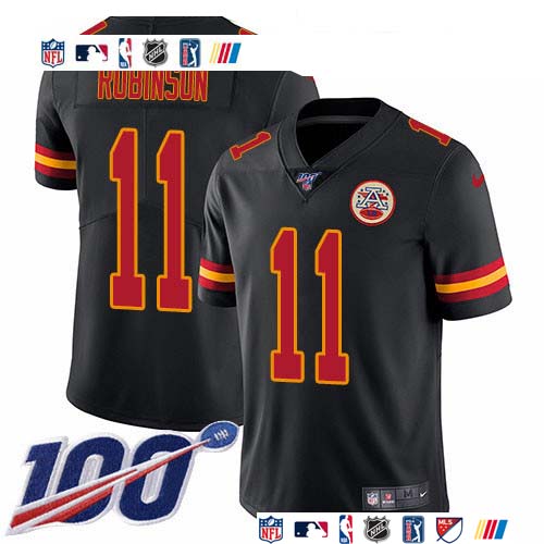 Personalized Chiefs #11 Demarcus Robinson Black Men’s Stitched NFL Limited Rush 100th Season Jersey