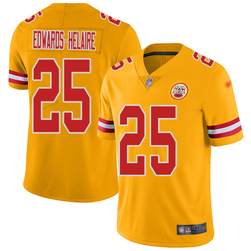 Personalized Chiefs #25 Clyde Edwards-Helaire Gold Men’s Stitched NFL Limited Inverted Legend Jersey