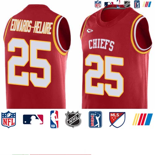 Personalized Chiefs #25 Clyde Edwards-Helaire Red Team Color Men’s Stitched NFL Limited Tank Top Jersey