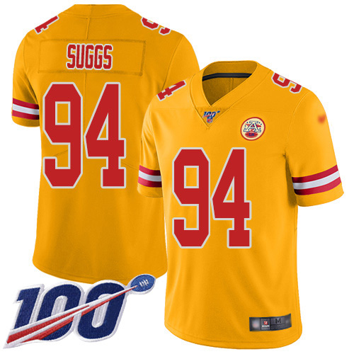 Personalized Chiefs #94 Terrell Suggs Gold Men’s Stitched NFL Limited Inverted Legend 100th Season Jersey