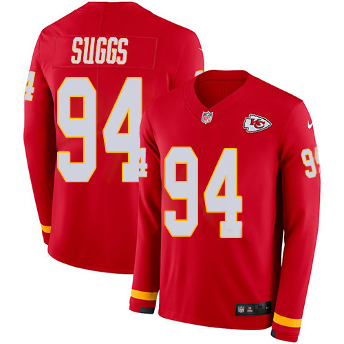 Personalized Chiefs #94 Terrell Suggs Red Team Color Men’s Stitched NFL Limited Therma Long Sleeve Jersey