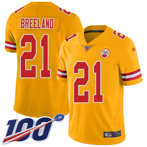 Personalized Chiefs #21 Bashaud Breeland Gold Men’s Stitched NFL Limited Inverted Legend 100th Season Jersey