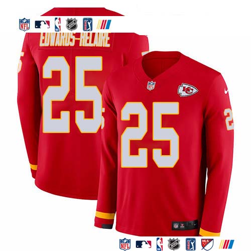 Personalized Chiefs #25 Clyde Edwards-Helaire Red Team Color Men’s Stitched NFL Limited Therma Long Sleeve Jersey