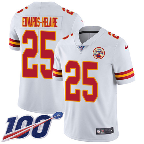 Personalized Chiefs #25 Clyde Edwards-Helaire White Men’s Stitched NFL 100th Season Untouchable Limited Jersey