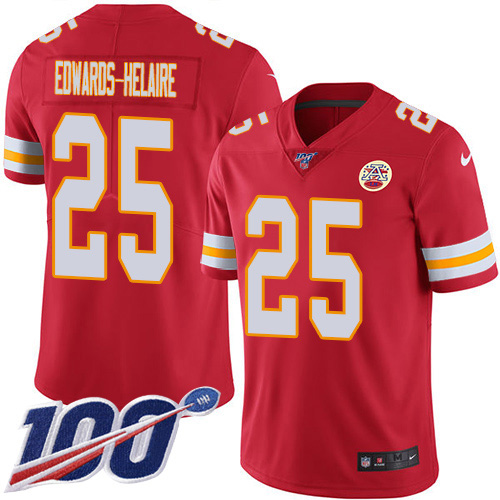 Personalized Chiefs #25 Clyde Edwards-Helaire Red Team Color Men’s Stitched NFL 100th Season Untouchable Limited Jersey