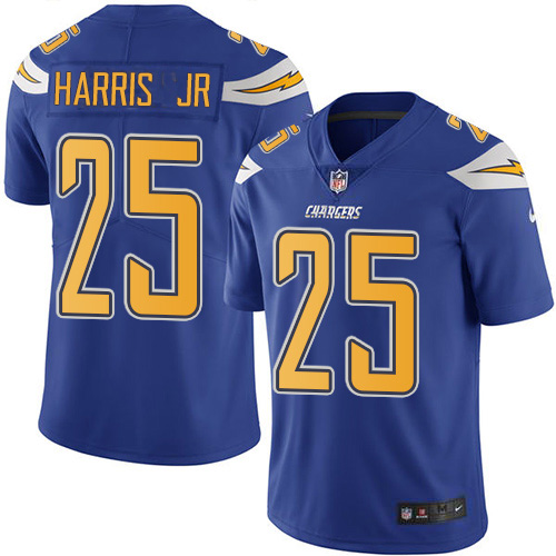 Personalized Chargers #25 Chris Harris Jr Electric Blue Men’s Stitched NFL Limited Rush Jersey