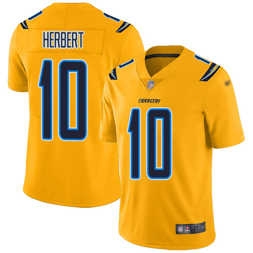 Personalized Chargers #10 Justin Herbert Gold Men’s Stitched NFL Limited Inverted Legend Jersey