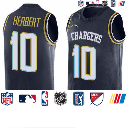 Personalized Chargers #10 Justin Herbert Navy Blue Team Color Men’s Stitched NFL Limited Tank Top Jersey