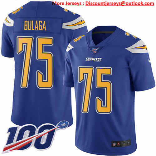 Personalized Chargers #75 Bryan Bulaga Electric Blue Men’s Stitched NFL Limited Rush 100th Season Jersey