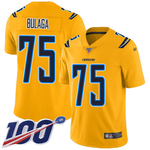Personalized Chargers #75 Bryan Bulaga Gold Men’s Stitched NFL Limited Inverted Legend 100th Season Jersey