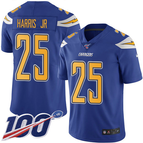 Personalized Chargers #25 Chris Harris Jr Electric Blue Men’s Stitched NFL Limited Rush 100th Season Jersey
