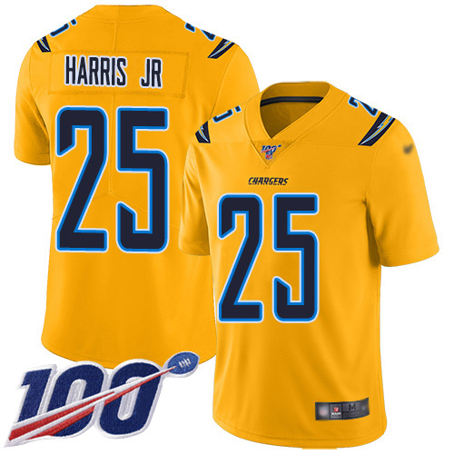 Personalized Chargers #25 Chris Harris Jr Gold Men’s Stitched NFL Limited Inverted Legend 100th Season Jersey