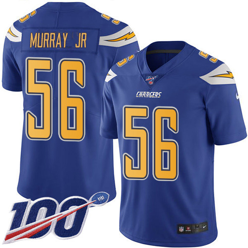 Personalized Chargers #56 Kenneth Murray Jr Electric Blue Men’s Stitched NFL Limited Rush 100th Season Jersey