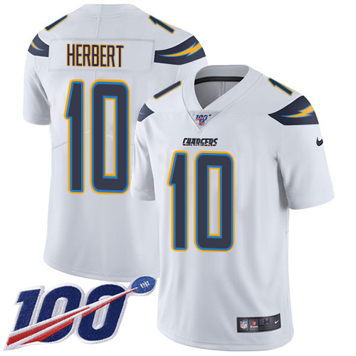 Personalized Chargers #10 Justin Herbert White Men’s Stitched NFL 100th Season Untouchable Limited Jersey