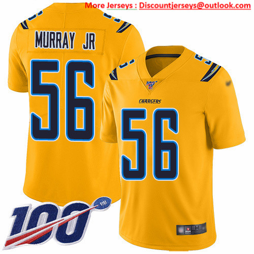 Personalized Chargers #56 Kenneth Murray Jr Gold Men’s Stitched NFL Limited Inverted Legend 100th Season Jersey