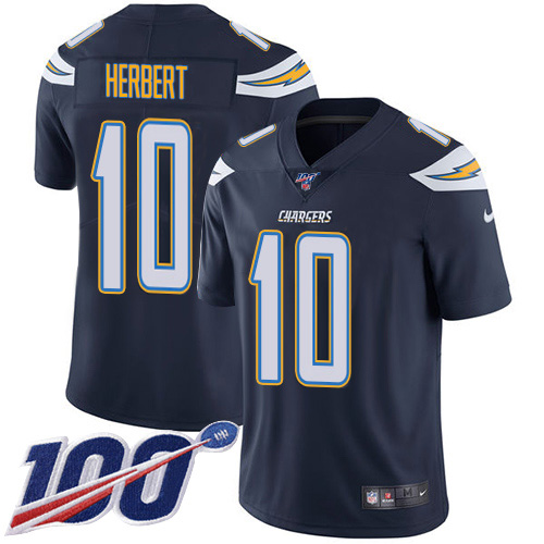 Personalized Chargers #10 Justin Herbert Navy Blue Team Color Men’s Stitched NFL 100th Season Untouchable Limited Jersey