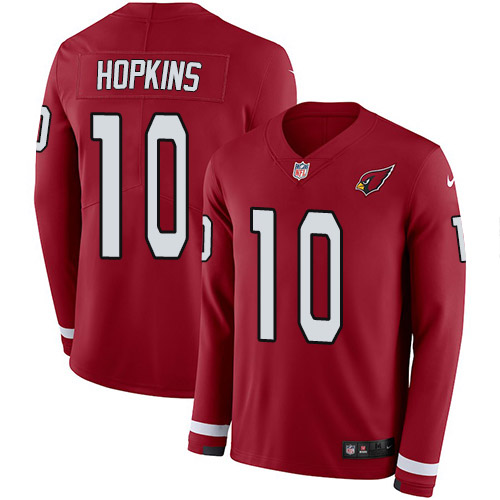 Personalized Cardinals #10 DeAndre Hopkins Red Team Color Men’s Stitched NFL Limited Therma Long Sleeve Jersey