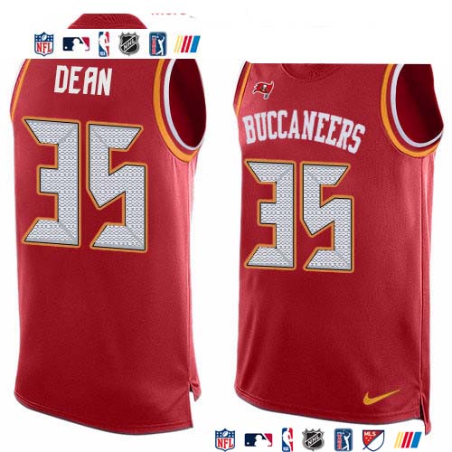 Personalized Buccaneers #35 Jamel Dean Red Team Color Men’s Stitched NFL Limited Tank Top Jersey