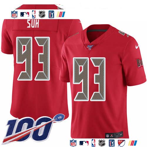 Personalized Buccaneers #93 Ndamukong Suh Red Men’s Stitched NFL Limited Rush 100th Season Jersey