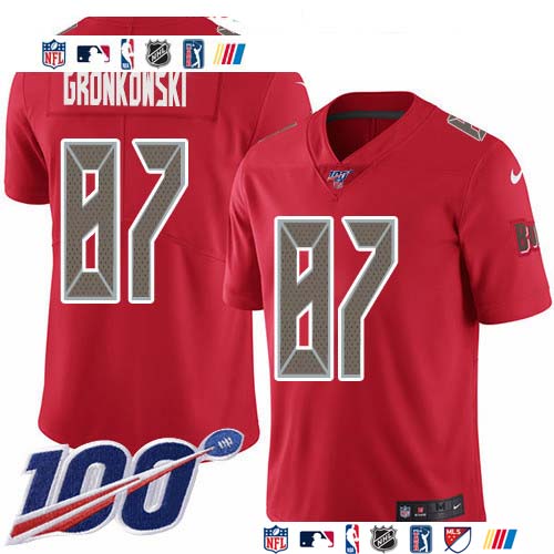 Personalized Buccaneers #87 Rob Gronkowski Red Men’s Stitched NFL Limited Rush 100th Season Jersey