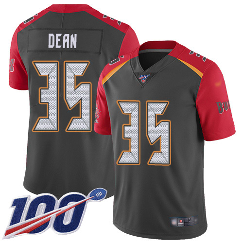 Personalized Buccaneers #35 Jamel Dean Gray Men’s Stitched NFL Limited Inverted Legend 100th Season Jersey