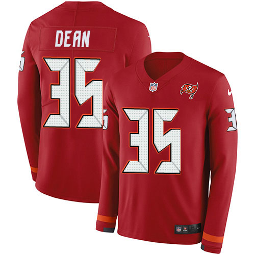 Personalized Buccaneers #35 Jamel Dean Red Team Color Men’s Stitched NFL Limited Therma Long Sleeve Jersey