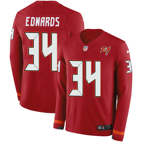 Personalized Buccaneers #34 Mike Edwards Red Team Color Men’s Stitched NFL Limited Therma Long Sleeve Jersey