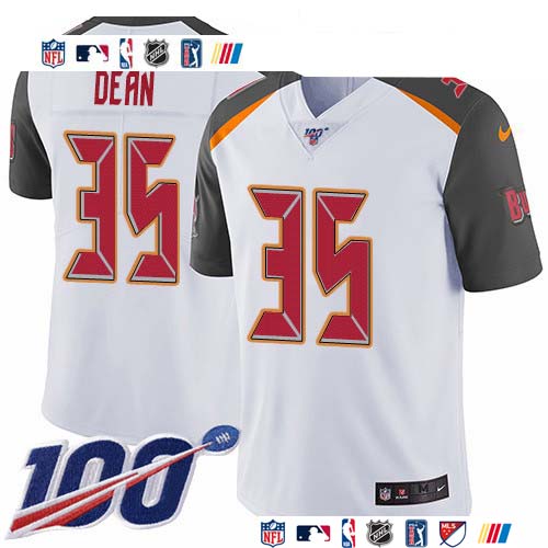 Personalized Buccaneers #35 Jamel Dean White Men’s Stitched NFL 100th Season Untouchable Limited Jersey
