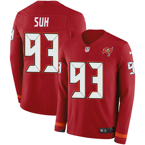 Personalized Buccaneers #93 Ndamukong Suh Red Team Color Men’s Stitched NFL Limited Therma Long Sleeve Jersey