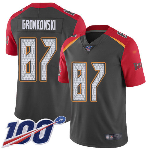Personalized Buccaneers #87 Rob Gronkowski Gray Men’s Stitched NFL Limited Inverted Legend 100th Season Jersey
