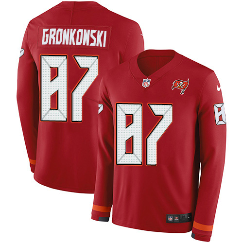 Personalized Buccaneers #87 Rob Gronkowski Red Team Color Men’s Stitched NFL Limited Therma Long Sleeve Jersey