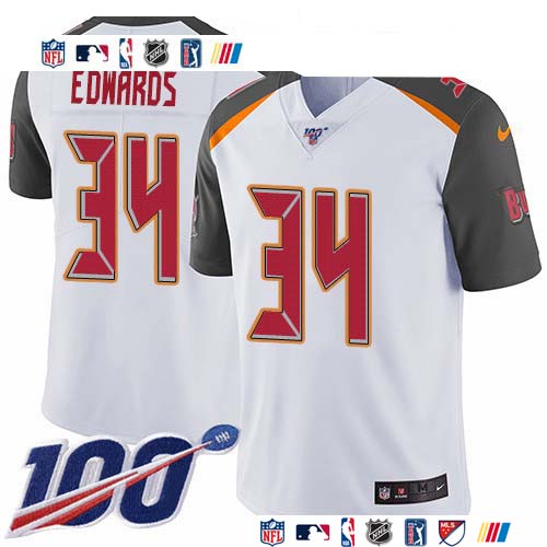 Personalized Buccaneers #34 Mike Edwards White Men’s Stitched NFL 100th Season Untouchable Limited Jersey