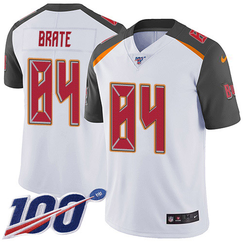 Personalized Buccaneers #84 Cameron Brate White Men’s Stitched NFL 100th Season Untouchable Limited Jersey