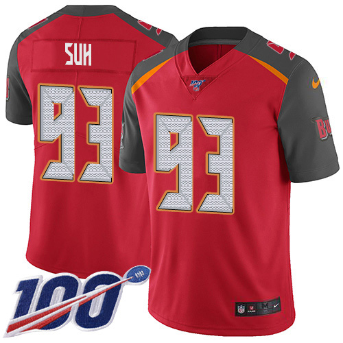 Personalized Buccaneers #93 Ndamukong Suh Red Team Color Men’s Stitched NFL 100th Season Untouchable Limited Jersey