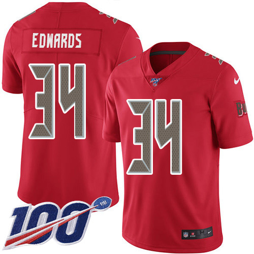 Personalized Buccaneers #34 Mike Edwards Red Men’s Stitched NFL Limited Rush 100th Season Jersey