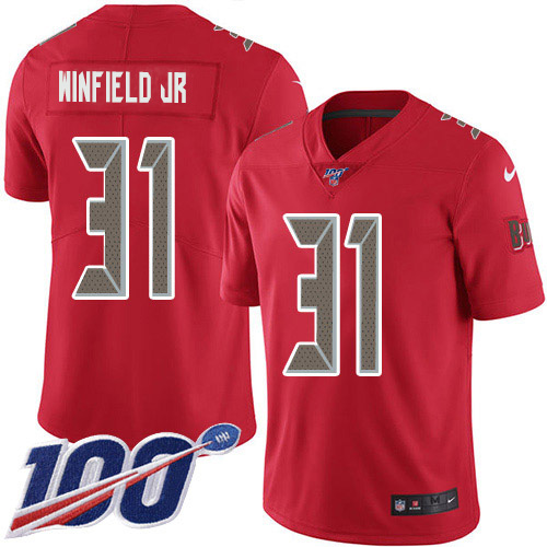 Personalized Buccaneers #31 Antoine Winfield Jr. Red Men’s Stitched NFL Limited Rush 100th Season Jersey