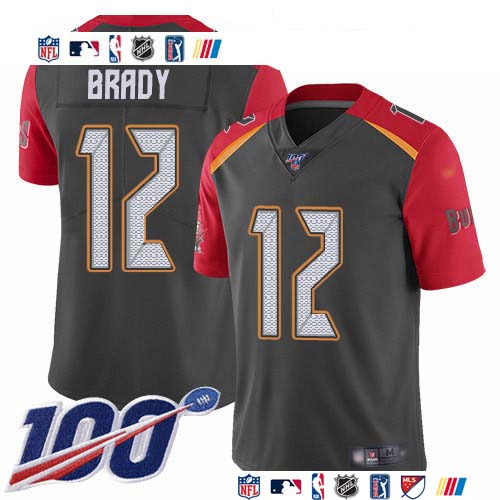Personalized Buccaneers #12 Tom Brady Gray Men’s Stitched NFL Limited Inverted Legend 100th Season Jersey