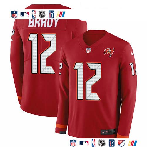 Personalized Buccaneers #12 Tom Brady Red Team Color Men’s Stitched NFL Limited Therma Long Sleeve Jersey
