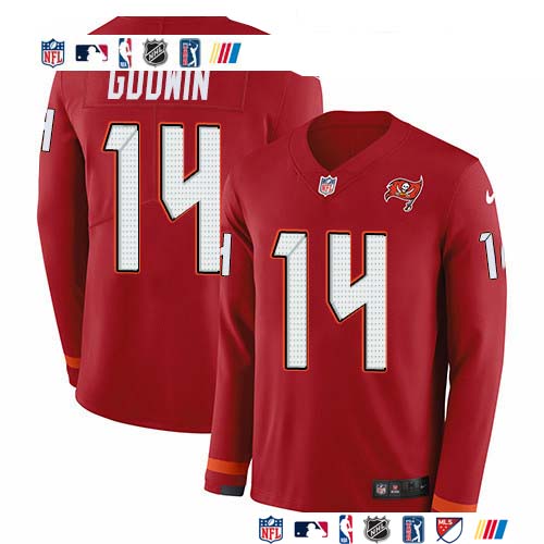 Personalized Buccaneers #14 Chris Godwin Red Team Color Men’s Stitched NFL Limited Therma Long Sleeve Jersey