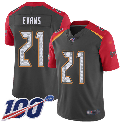 Personalized Buccaneers #21 Justin Evans Gray Men’s Stitched NFL Limited Inverted Legend 100th Season Jersey
