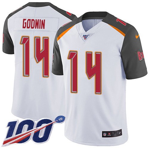 Personalized Buccaneers #14 Chris Godwin White Men’s Stitched NFL 100th Season Untouchable Limited Jersey