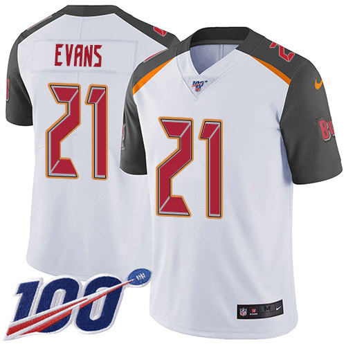 Personalized Buccaneers #21 Justin Evans White Men’s Stitched NFL 100th Season Untouchable Limited Jersey