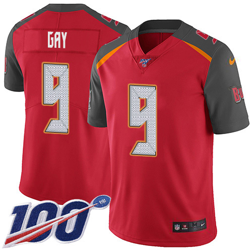 Personalized Buccaneers #9 Matt Gay Red Team Color Men’s Stitched NFL 100th Season Untouchable Limited Jersey